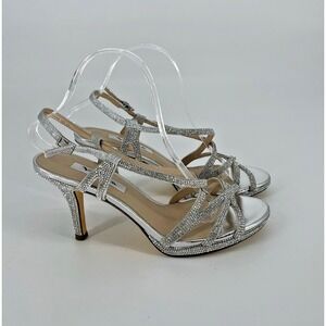 Nina Dress‎ Sandals Womens Size 8.5 Silver Rhinestone Slingback Evening Heels